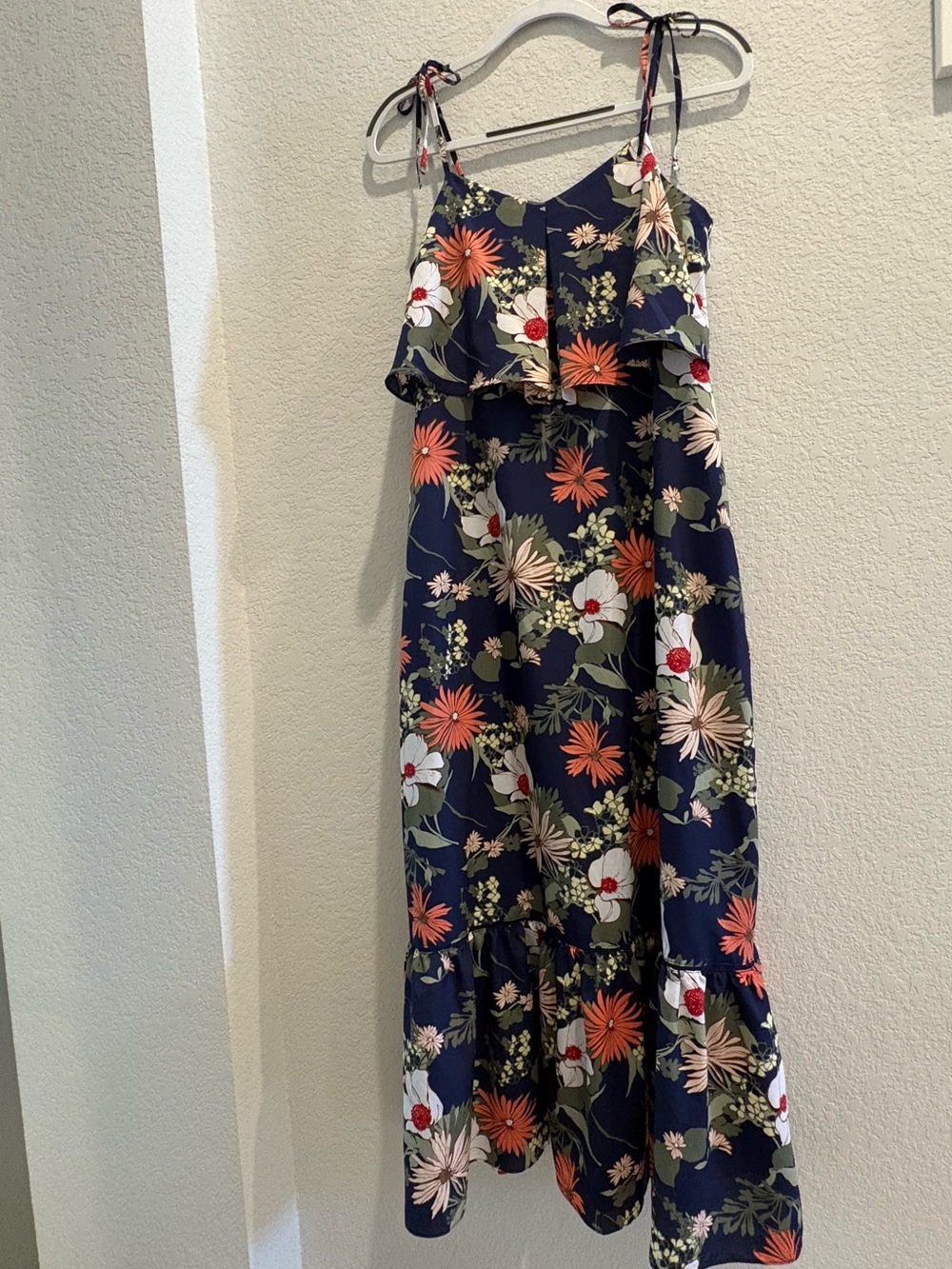 Banana Republic Navy Floral Tie-Shoulder Maxi Dress